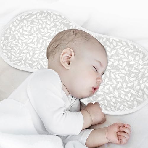 Image of Muslin Baby Burp Cloths, Grey and White Leaves Muslin Baby Rags Comfy Soft Absorbent in for Newborn Boys and Girls 4 Piece 22 x 11 Inch