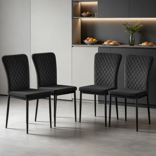 Image of ZOONFA Black Velvet Dining Chairs Set of 4, Padded High Back Metal Legs