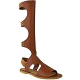 Fashion Thirsty Womens Knee High Gladiator Sandals Flat Cut Out Strappy Stretch Size