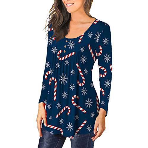 Christmas Tunic Shirts For Women Novelty Xmas Graphic Pullover Long Sleeve Empire Waist Flare Blouse Tops #TOP4