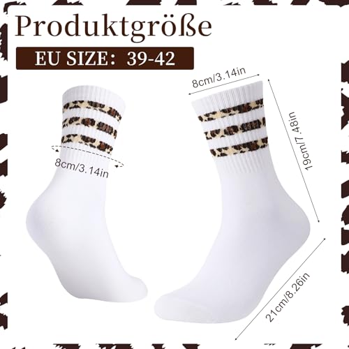 Utensilsto 6 Paare Tennissocken Damen 39-42 Sportsocken Socken mit Leopardenmuster Leoprint Baumwollesocken Leo Socken Crew Socks für Tennis Sport Damen Frauen
