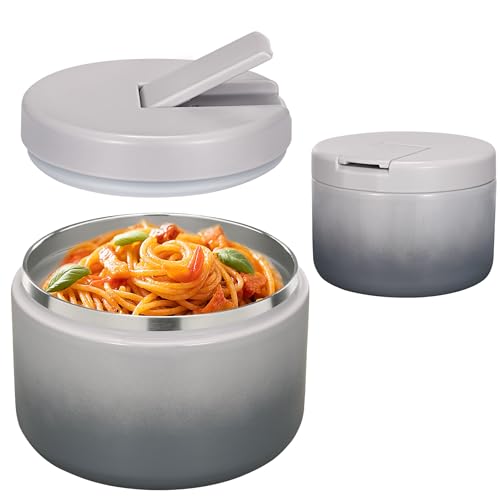12oz Insulated Vacuum Food Jar with Buckle Lid Wide Mouth Soup Thermo for Hot Food Kids Leakproof Stainless Steel Lunch Container (Gradient Grey, 12OZ)