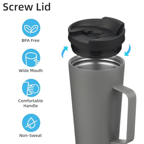 Image of Konokyo 22 oz Insulated Tumbler with Handle & Straw, Stainless Steel Mug