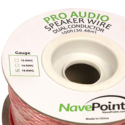 Image of NavePoint 100ft in Wall Audio Speaker Cable Wire CL2 16 /2 AWG Gauge 2 Conductor Bulk Clear