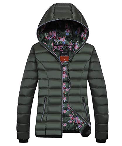 Womens Reversible Winter Puffer Jacket Hooded Warm Winter Coats Outwear Jacket(Petite Size) (GREEN, X-Large)