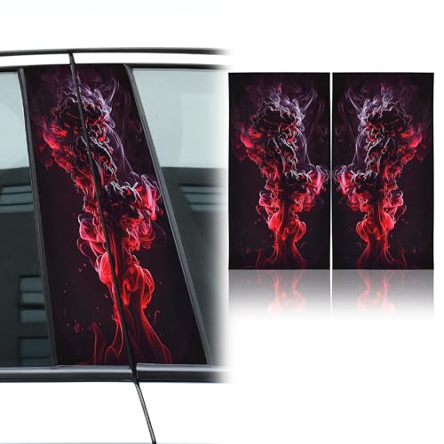 Image of Blueshyhall 2PCS Car B-Pillar Vinyl Decals, Red Smoke Personalized Vehicle Door Pillar Sticker, HD Printed PET Waterproof Sun Protection Scratch Cover