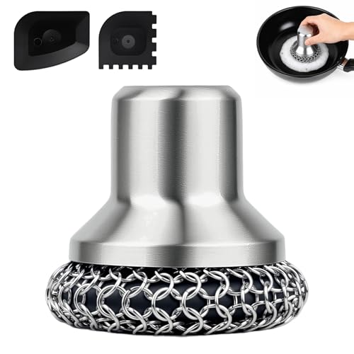 Image of Cast Iron Scrubber and Scraper, 316 Chain Mail Scrubber for Cleaning Dishes, Stock Pots, Black, 1 Count ((Large Chain Mail))
