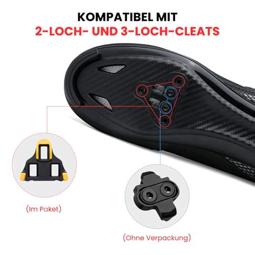Feyenold Herren Fahrradschuhe Damen Radsport Schuhe Kompatibel mit SPD-SL Pedal & Kompatible Installation SPD/Look KEO Cleats Reitschuhe Schwarz 42 EU