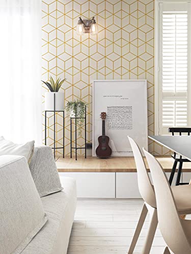 Peel And Stick Wallpaper Gold And White Contact Paper Geometric Wallpaper Removable Wallpaper For Walls Covering Vinyl Rolls 393"X17.7" #TOP3