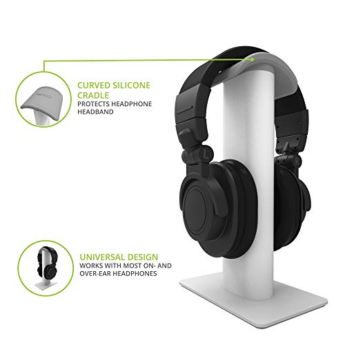 Image of Kanto H2W Premium Universal Headphone Stand with Curved Silicone Padding for On and Over Ear Headphones | White