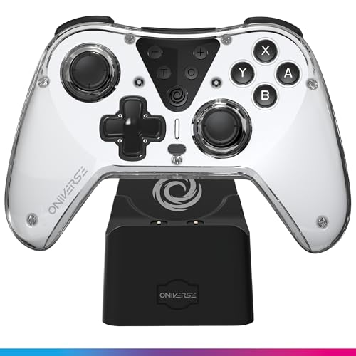 Oniverse Manette sans fil compatible Switch OLED Lite PC ANDROID iOS, Dock de charge, Vibrations réglables, boutons macro, mode Turbo, Wake up, Gyroscope 6 axes, Astralite (Eridani White/Blanche)