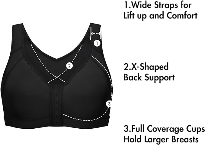 Image of Women's Full Coverage Front Closure Posture Corrector Wire Free Back Support Posture Bra. (38 A, BLACK)