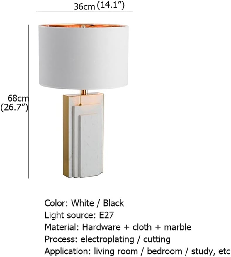 Desk Lamps Modern Desk Lamp Bedroom Marble Fabric Desk Lamp Home LED Decoration Living Room Office (Color : A Size : 36 * 68cm) (B 36 * 68cm)