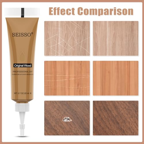 SEISSO Furniture Repair Kit Wood Filler - 12 Pcs Touch Up Wood Restore Set Filler 12 Colors Furniture Scratch Kit Wood Repair Kit for Scratches, Stains, Scorch, Wooden Floor, Door, Table, Chair