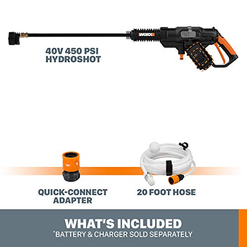 WORX WG644.9 40V Power Share Hydroshot Portable Power Cleaner (2x20V) - Bare Tool Only,Black and Orange