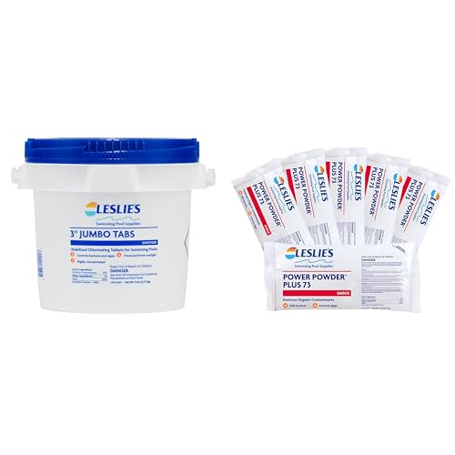 Image of Leslie's Chlorine and Shock Bundle for Sanitizing Swimming Pools - Includes 5 Pound Bucket of 3 Inch Stabilized Chlorine Tablets and 6 x 1 Pound Bags of 73% Cal-Hypo Pool Shock LESLTabs5 Shock6