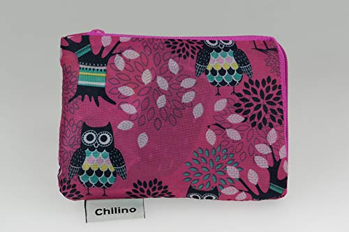 Chilino Uil roze opvouwbare boodschappentas, groot en stabiel, milieuvriendelijk, polyester, rood, 47 x 41 cm - Image 4