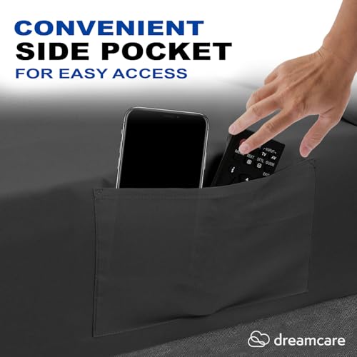 Image of DREAMCARE Queen Sheet Set - 4 pcs Breathable Cooling Sheets - up to 21 inch Extra Deep Pocket Queen Sheets Set with Side Pockets - Extra Soft 100% Brushed Hypoallergenic Hotel Luxury Bedding - Dark Gray