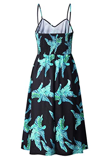 Image of YMING Womens Summer Spaghetti Strap Dresses Button Down Floral Sundress High Waist Swing Midi Dress with Pockets