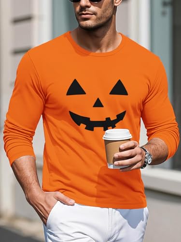Men's Halloween Sweatshirt - Long Sleeve Crew Neck Spooky Pumpkin Graphic Tees Lightweight Basic Top Holiday Wear2