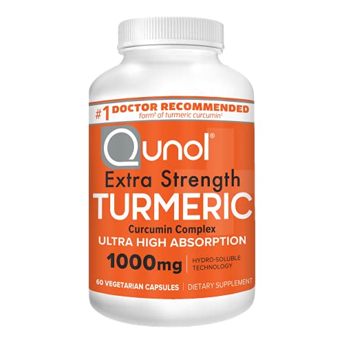 Turmeric Curcumin Capsules, Qunol 1000mg Extra Strength Supplement, Patented Hydro-Soluble Technology, Alternative to Turmeric Curcumin with Black Pepper, 60 Veggie Capsules