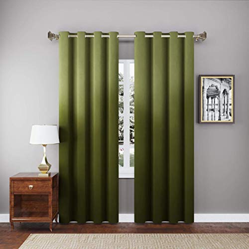 Image of High Sofa Quality Velvet Solid Grommet Room Darkening Eyelet Door Curtains for Living Room (8 Feet, Leaf Green) - Set of 2 Pieces