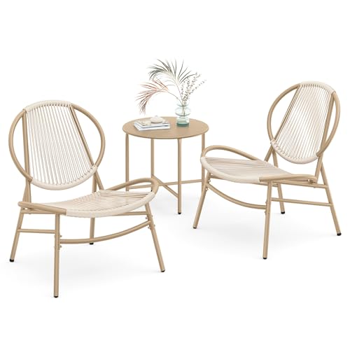 SONGMICS Balkonmöbel, 3er Set, Gartenmöbel-Set, aus PE-Polyrattan, Outdoor, mit Tisch, 2 Stühlen, für Terrasse, Garten, Balkon, Kamelbraun GGF021K01 1