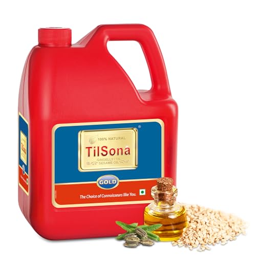 Image of Tilsona Gold Til, Sesame Oil for Cooking 5L Can | 100% Pure & Natural, No Artificial Flavours or Preservatives | Rich in Antioxidants & Omega-6 | Supports Good Health