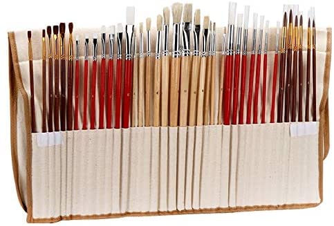 OLOTU Astuccio Set di 38 pennelli per Pittura con Custodia per Borsa in Tela Manico in Legno Forniture artistiche per Capelli Sintetici Lunghi per Acquerello Acrilico ad Olio Portatile