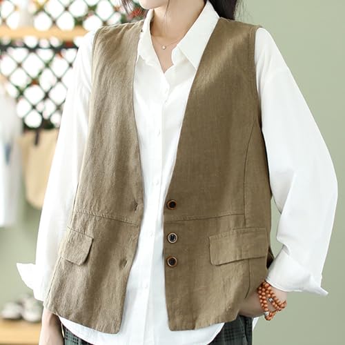 Womens Linen Vests Sleeveless V-Neck Button Up Vest Solid Color Fashion Outwear Loose Casual Summer 2025 Tops2