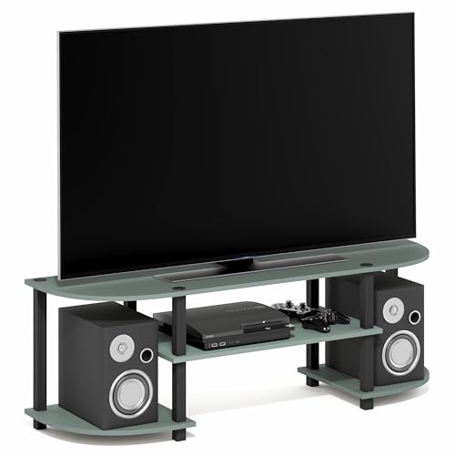 Image of Furinno Turn-S-Tube 3-Tier TV Stand for TVs up to 55 Inch, Sage Green | Toolless Entertainment Center with Open Storage Shelves, Media Console Table with Soundbar Shelf for Living Room, Bedroom