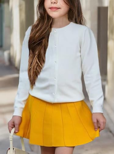 Image of Girls' Cardigan Sweater [Cute Petal Buttons] Cotton Long Sleeve Crewneck Uniform Sweater for 5-14 Years Girls