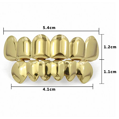 Topgrillz 18K Gold Plated Hip Hop Custom Fit Teeth Grillz Set Caps With 4 Silicon Molding Bars (Gold 6 Fangs) #TOP1