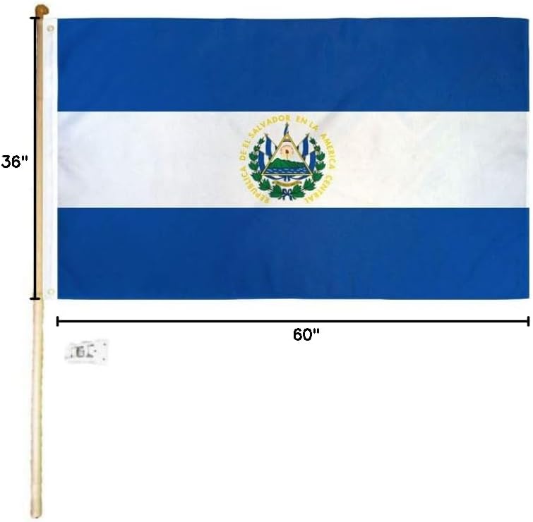 3x5 3'x5' El Salvador Polyester Flag with 5' (Foot) Flag Pole Kit with Wall Mount Bracket & Screws (Imported)