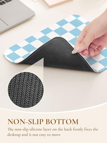 Image of Square Cute Checkered Mouse Pad with Stitched Edge, Premium Waterproof Cloth Aesthetic Small Plaid Mouse Mat, Non-Slip Rubber Base Funny Mousepad Desk Accessories,Checkerd Blue White