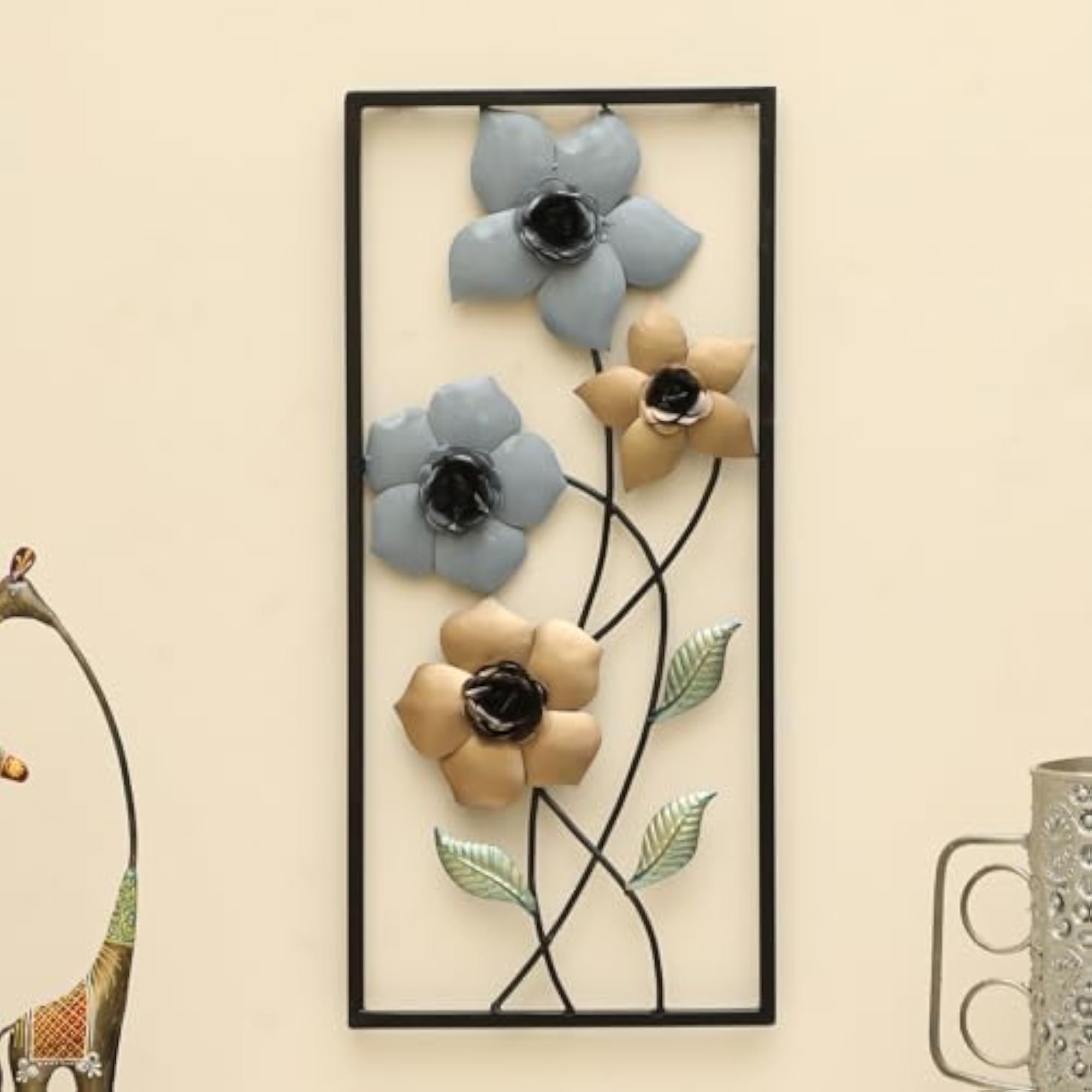 Multicolor Metal Rectangular Madhav Flower Wall Frame