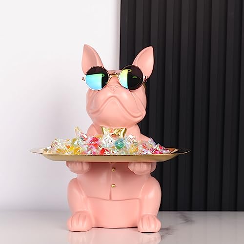 Image of Modern Resin Pink Bulldog Statue Piggy Bank Entrance Key Holder Candy Jewelry Earrings Suitable for Home Modern Art Decor Dining Table Office