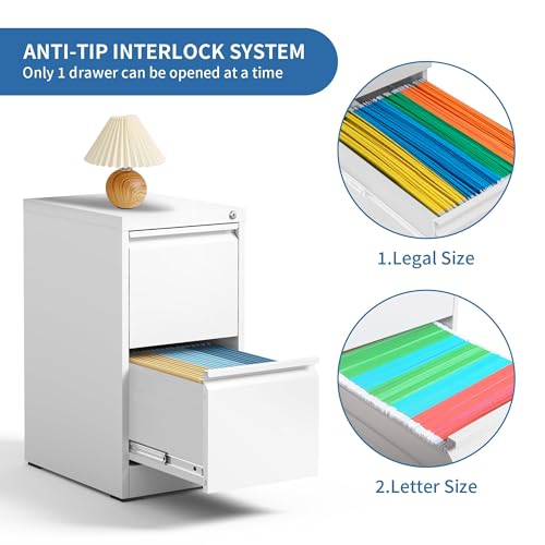 Image of 2 Drawer File Cabinet with Lock,Metal File Cabinet for Home Office