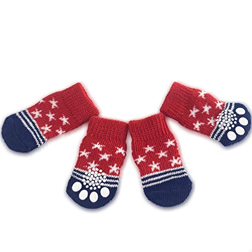 INNObeta Dog Socks for Small Dogs, Anti-Slip Pet Socks for Hardwood Floors, Cute Small Dog Socks with Grips, Provides Traction for Dogs and Cats, Size M(5-8 lbs), Star