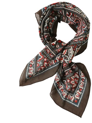 Prettystern Carré 65 cm Coton & Soie Mix Roulotté Main – Foulard Carré Femme Homme Printemps Été – Paisley Noir SC40