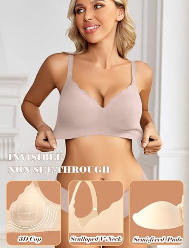 Image of Avidlove Jelly Bras for Women No Underwire Seamless Bralettes Wireless Push Up Scalloped Full Coverage Sports Everyday Bra
