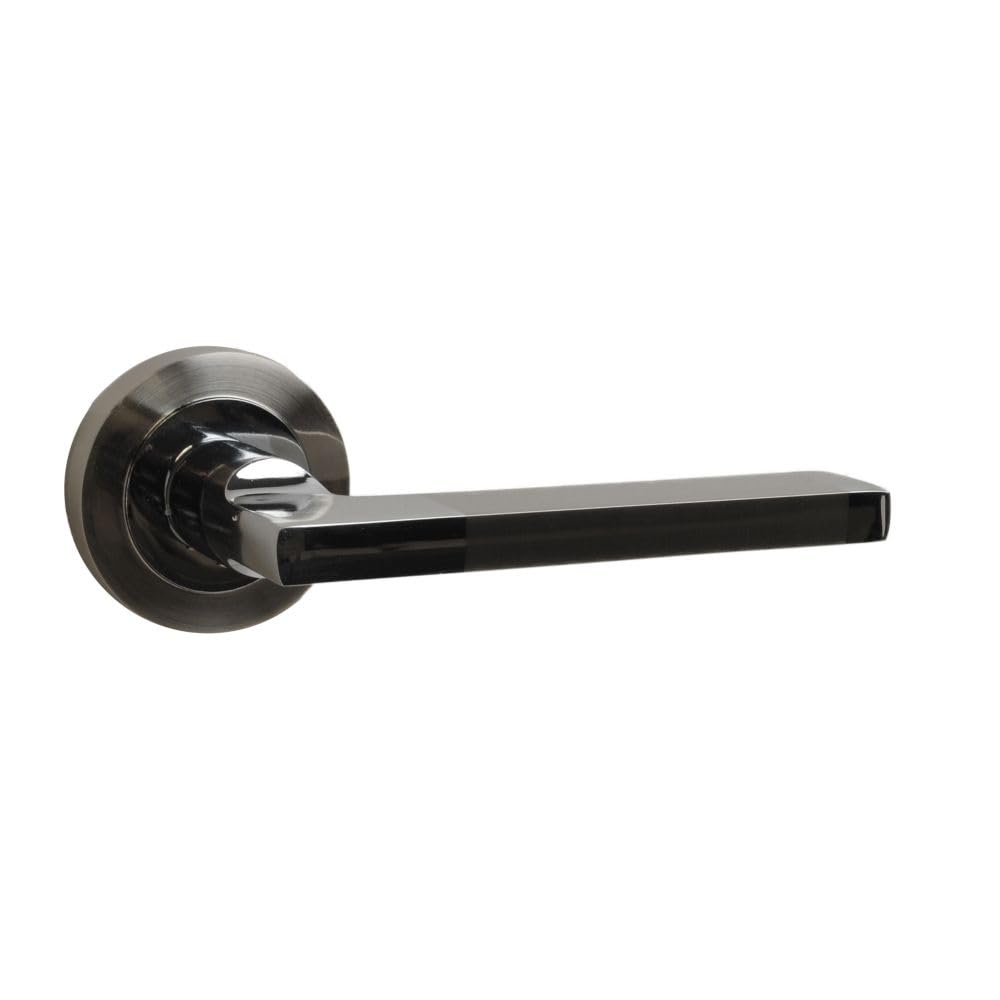 Dzina Naxos Lever on Rose Door Handle in a Dual Finish Polished/Satin Chrome Plated for Internal Doors