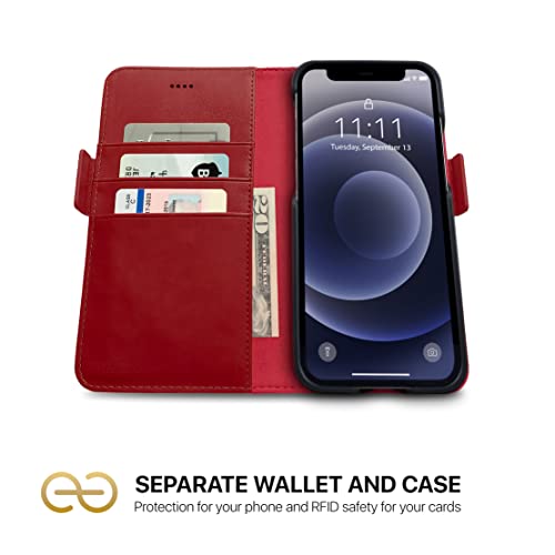 Image of dreem Fibonacci 2-in-1 Wallet Case for Apple iPhone 12 & 12 Pro - Luxury Vegan Leather, Magnetic Detachable Shockproof Phone Case, RFID Card Protection, 2-Way Flip Stand - Red