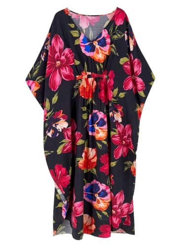 Image of Moss Rose Kaftan Dresses for Women V Neck Summer Swimsuit Cover up Caftan Maxi Beach Dresses