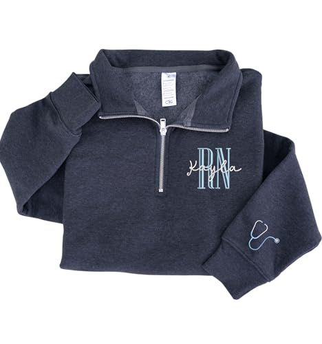 Chillever Custom Embroidered Nurse Quarter Zip Sweatshirt Registered Nurse Sweatshirt RN Crewneck Medical Healthcare Apparel Gift for Nurses Nurses Graduation Gift
