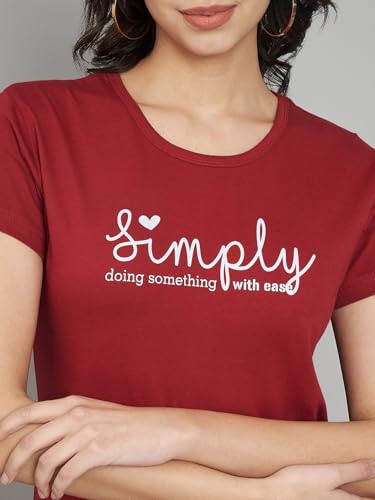 Image of Women Cotton Regular Fit Round Neck T-Shirt (Simply)