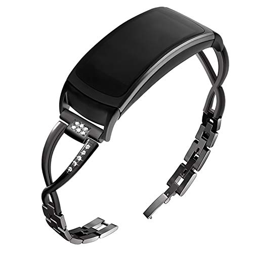 OenFoto Compatible with Gear Fit2 Pro/Fit2 Band, Replacement Alloy Metal Accessories Strap Samsung Gear Fit2 Pro SM-R365/Gear Fit2 SM-R360 Smartwatch-Black