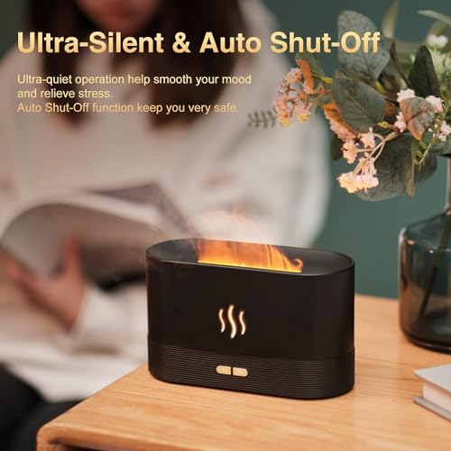 Image of Diffuser /Atmosphere Light Humidifier - Portable Noiseless Aroma Aromatherapy Machine, Auto Shut-Off, Essential Oil Diffuser for Home Office Yoga Relieve (Black-Flame)
