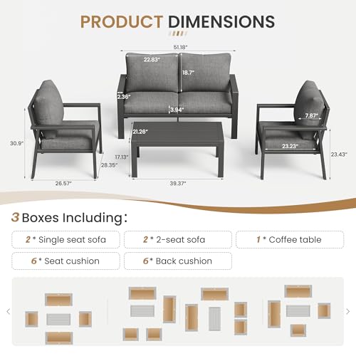 Image of 5 Pieces Aluminum Outdoor Patio Furniture Set 6-Seat Deck Furniture Patio Conversation Sets All-Weather Rust-Proof Sectional Sofa Set with Removable Cushion for Balcony, Yard, Poolside