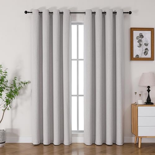 Image of Joydeco 100% Blackout Curtains 84 Inch Long 2 Panels Set, Thermal Insulated Long Curtains& Drapes 2 Burg, Room Darkening Drapes for Bedroom Living Room Window (Greyish White, W52 x L84 Inch)